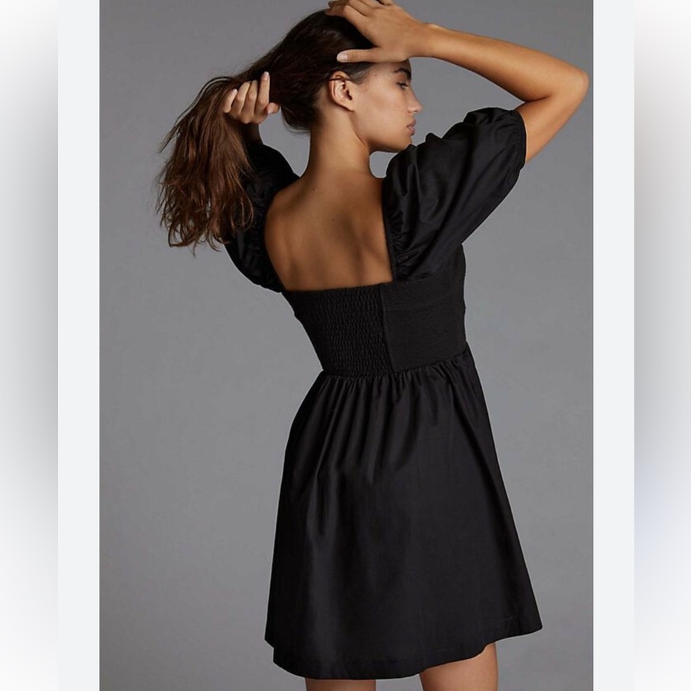 Anthropologie Maeve black puff sleeve sweetheart mini dress size small NWT - Picture 9 of 9